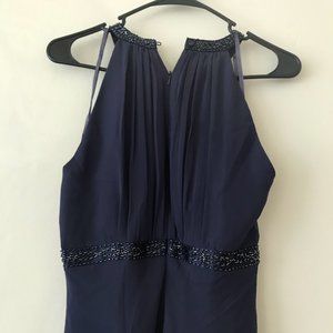 Long Blue gown halter with bead decoration